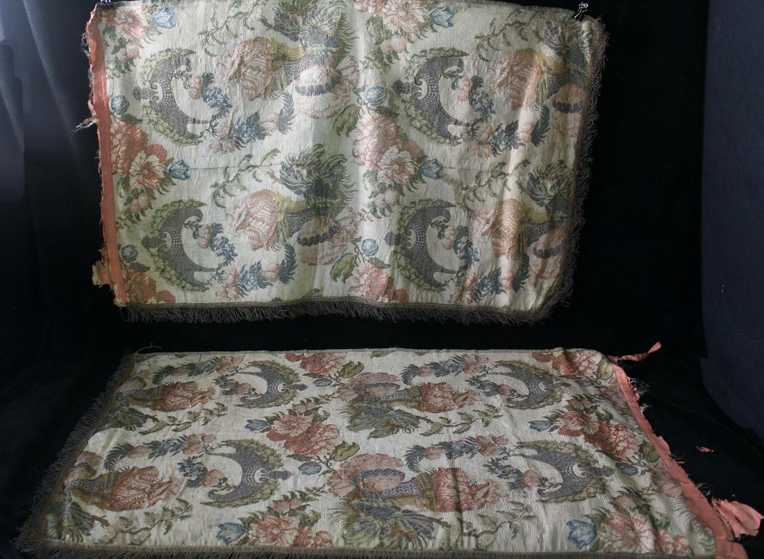 TEXTILES: FRAGILE ROCOCCO JACQUARD ITEMS C.1735, FROM A DRESS AND LATER FOR ECCLESIASTICAL USE (VALA: TEXTILES: FRAGILE ROCOCCO JACQUARD ITEMS C.1735, FROM A DRESS AND LATER FOR ECCLESIASTICAL USE (VALANCE 40 X 10, PANELS 22 X 36 EACH )