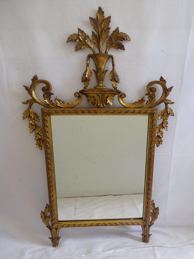 ITALIAN GILT FRAMED CARVED MIRROR W URN AND LEAF MOTIF 48 X 25 (1 of 12)
