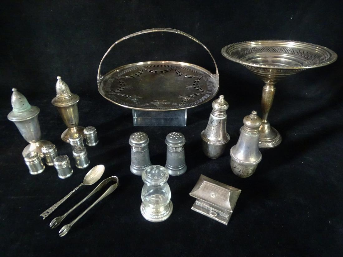 GROUP OF STERLING ITEMS INC. SALT & PEPPER SHAKERS 9" DIA. LARGEST (1 of 20)