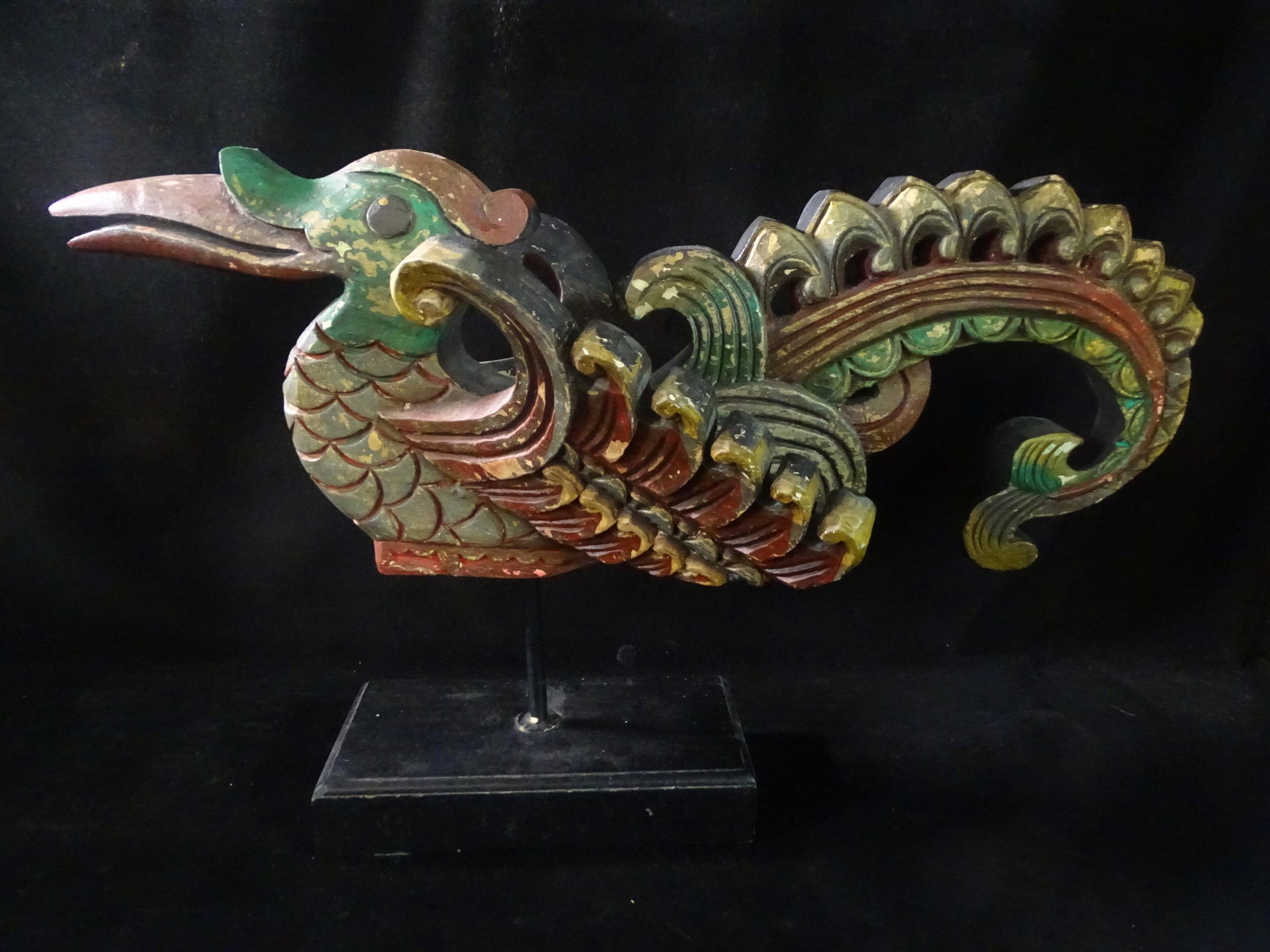 LARGE WOOD CARVED POLYCHROME FIGURAL BIRD ON STAND 16 X 24 X 10 (1 of 6)