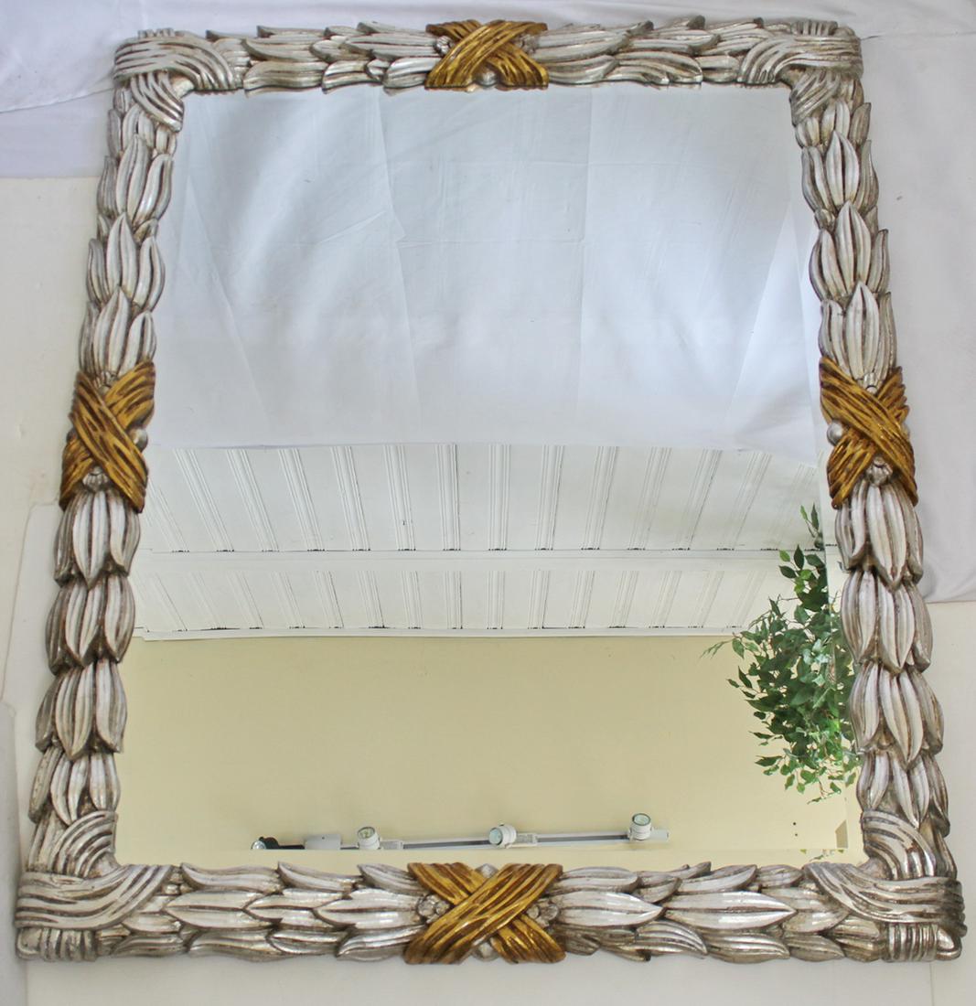 HEAVILY CARVED GILT AND SILVER WOOD BEVELED ITALIAN MIRROR 50 X 41 (1 of 9)