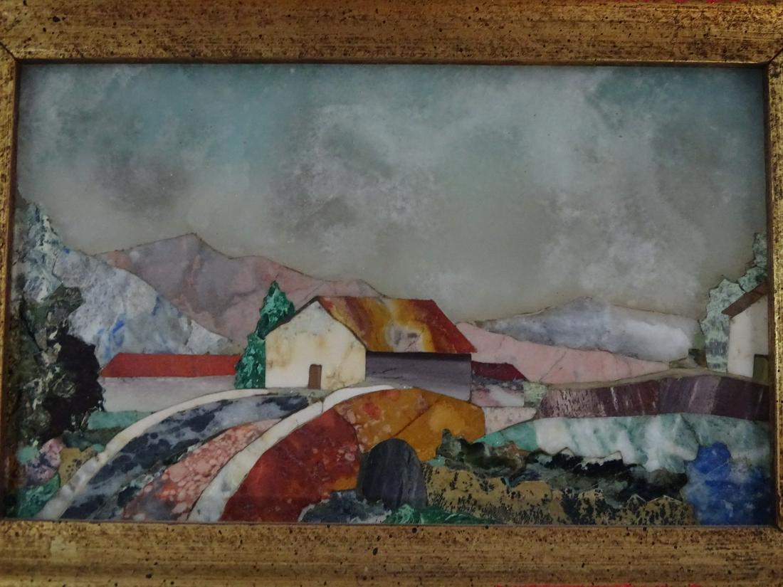 FRAMED PIETRA DURA PLAQUE LANDSCAPE  3 1/2 " X 5 1/2" (IMAGE) (1 of 6)