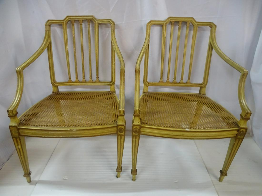PAIR PAINT DECORATED CANED OPEN ARM CHAIR 35 X 23 X 17 (1 of 14)