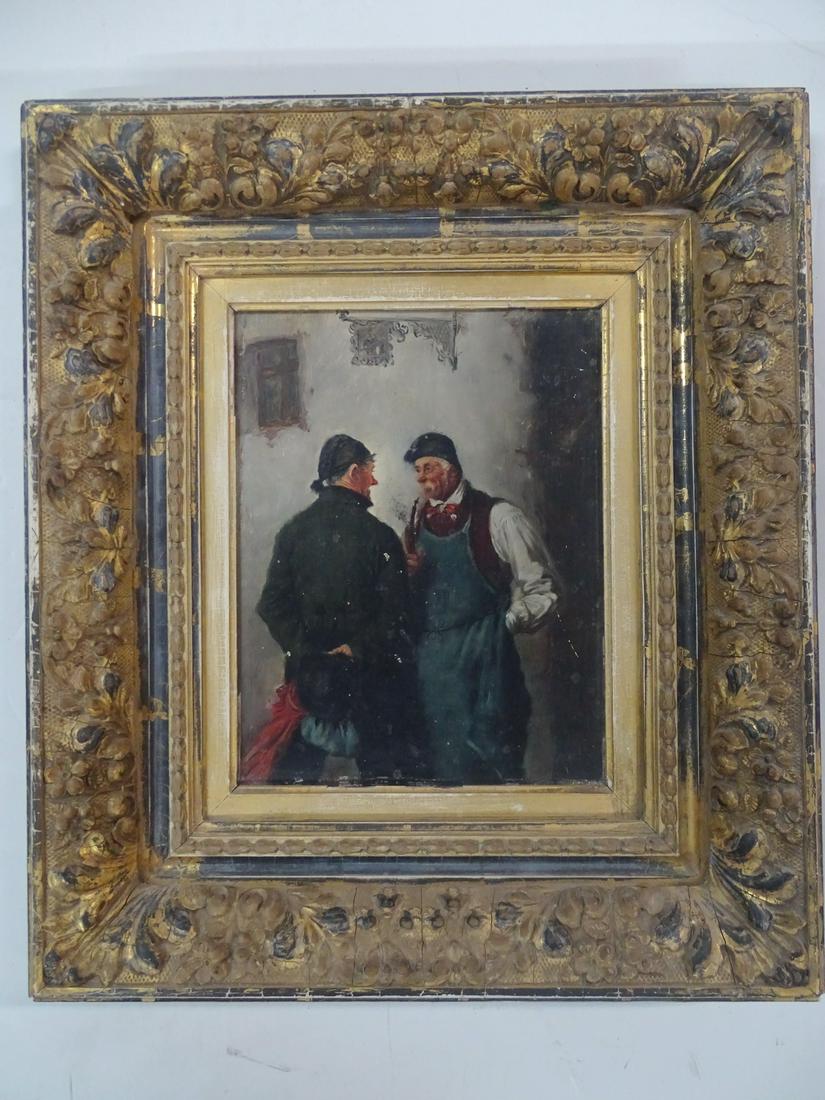 GILT FRAMED OIL ON PANEL "MEN IN DISCUSSION" 10.5 X 8 IMAGE, 19 X 17 OVERALL (1 of 9)
