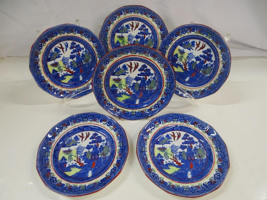 SET OF 6 STAFFORDSHIRE BLUE TRANSFER PLATE WILLIAM ADAMS & CO 9" DIA.: SET OF 6 STAFFORDSHIRE BLUE TRANSFER PLATE WILLIAM ADAMS & CO 9" DIA.