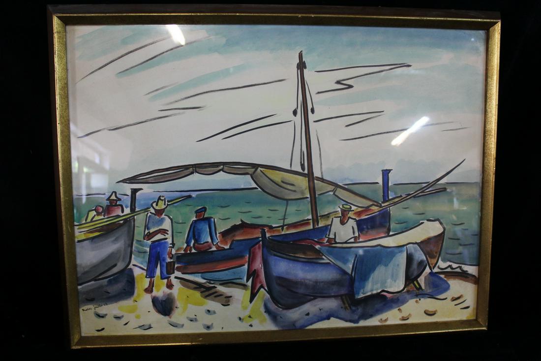 RUDOLF JACOBI, FISHING BOATS 1923 22" X 28" OVERALL (1 of 8)