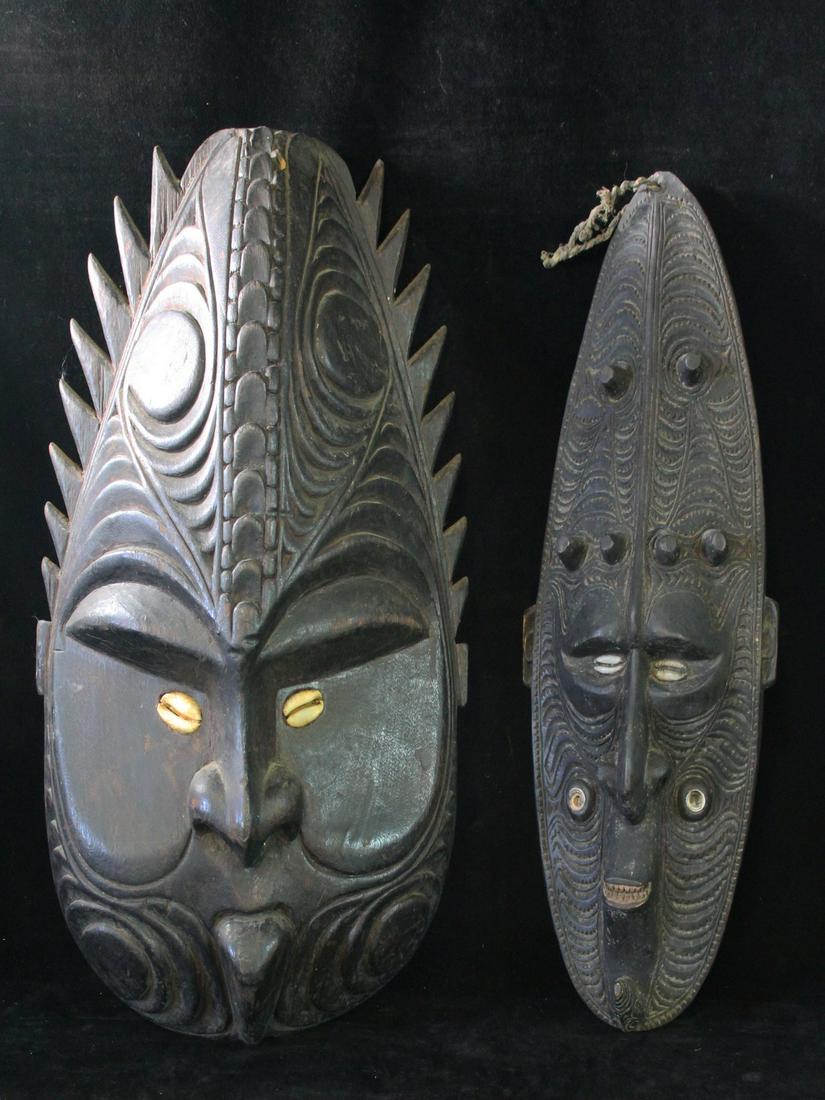 (2) TRIBAL MASKS W/PUKA SHELL EYES, LARGEST 23" X 13" (1 of 12)