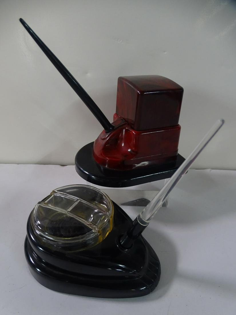 TWO DECO INKWELLS INCLUDING ONE RARE CARTERS BAKELITE: TWO DECO INKWELLS INCLUDING ONE RARE CARTERS BAKELITE