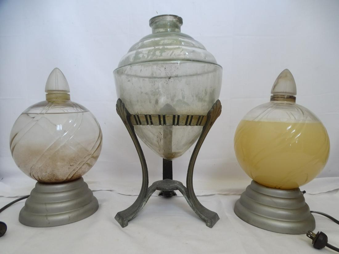 GROUP OF THREE ART DECO APOTHECARY DISPLAYS (SOME CHIPS NOTED) 18" TALLEST (LOCAL PICKUP ONLY): GROUP OF THREE ART DECO APOTHECARY DISPLAYS (SOME CHIPS NOTED) 18" TALLEST (LOCAL PICKUP ONLY)