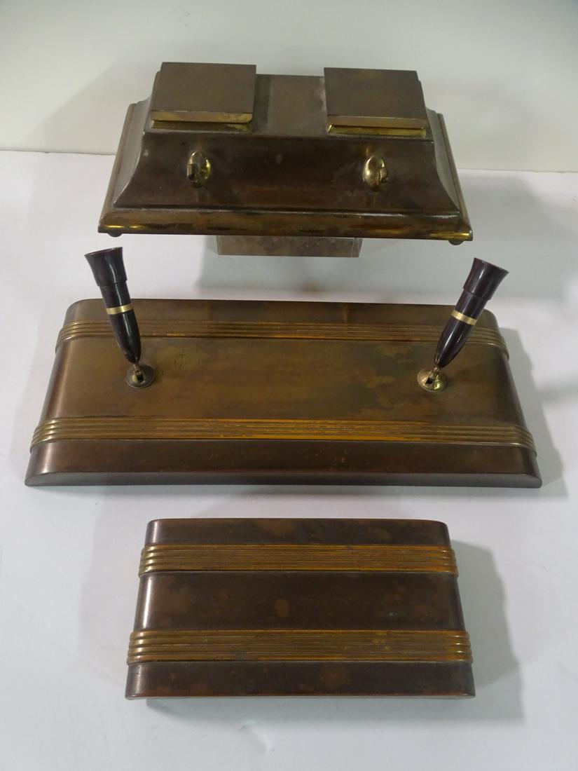 TWO METAL INKWELLS, ONE DECO, ONE TIFFANY (1 of 12)