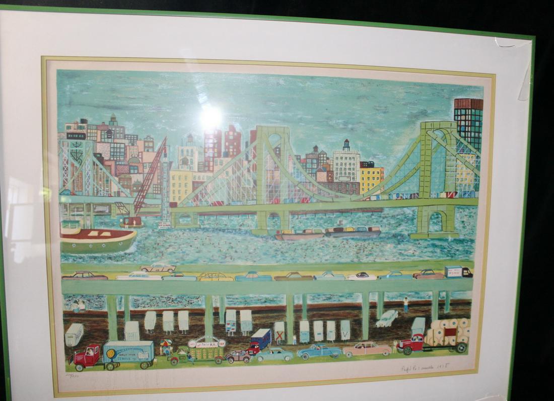 RALPH FASANELLA, PENCIL SIGNED LITHOGRAPH 1978 "NYC SCENE" 29 1/2" X 36 1/2" X 1 1/2" OVERALL (1 of 11)