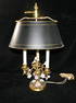 FRENCH BRONZE BOUILLOTTE LAMP WITH PORCELAIN FLOWERS AND TOLE SHADE, 25"H