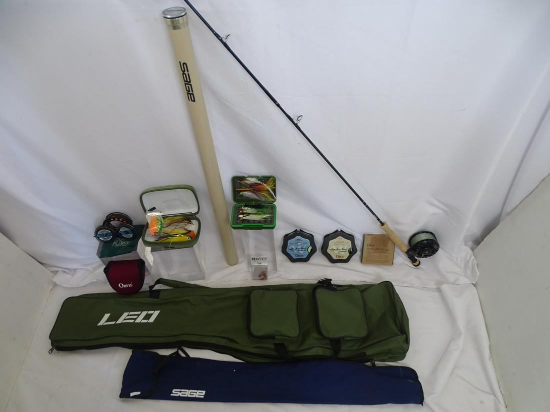 FLY FISHING SET UP WITH ORVIS REEL, SAGE ROD, FLIES, BAD, AND MORE (1 of 20)