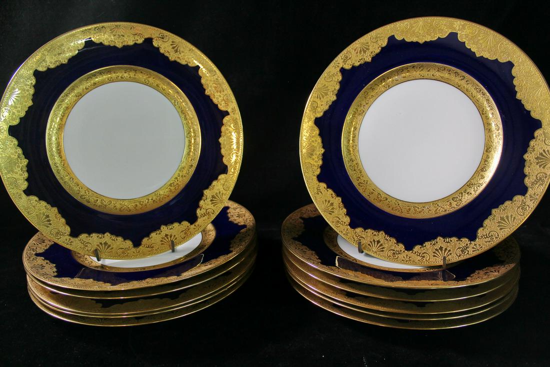 SET OF 12 LIMOGES GOLD ENCRUSTED SERVICE PLATES 10" DIA. (1 of 5)