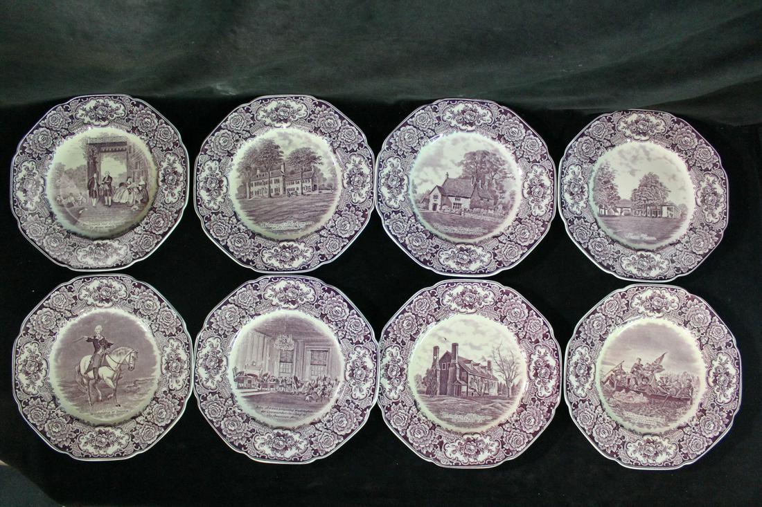 SET OF 8 CROWN DUCAL TRANSFERWARE PLATES 10" DIA. (1 of 6)