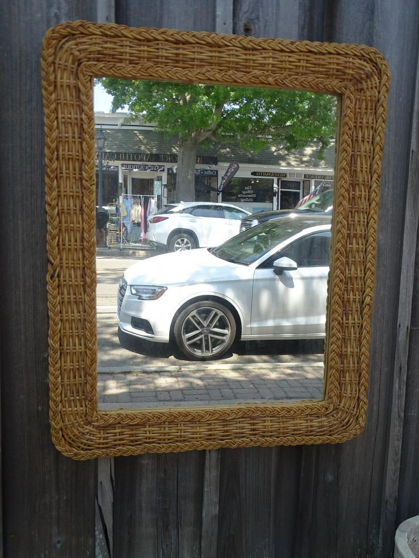 MID CENTURY RATTAN MIRROR 43" X 35" (1 of 8)