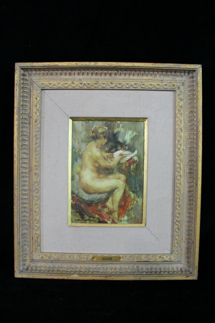 OIL ON CANVAS, MARYSE DUCAIRE-ROQUE, SEATED NUDE WITH BOOK, 11 X 7.5 IMAGE, 23 X 19 OVERALL: OIL ON CANVAS, MARYSE DUCAIRE-ROQUE, SEATED NUDE WITH BOOK, 11 X 7.5 IMAGE, 23 X 19 OVERALL