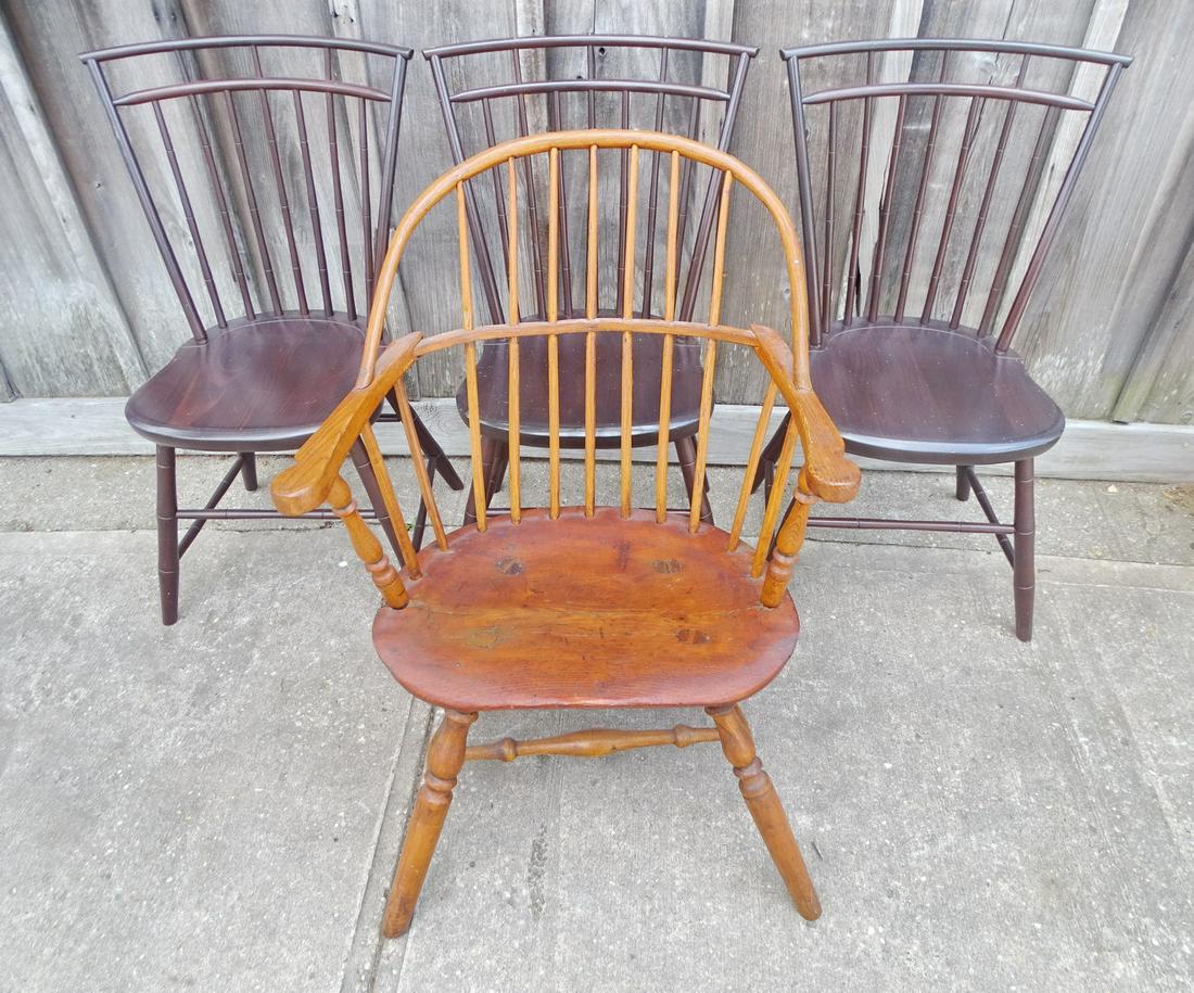 GROUP OF 4 WINDSOR CHAIRS: 3 COHASSET COLONIAL BIRDCAGE SIDE CHAIRS (1) ANTIQUE WINDSOR - 35 X 20 (1 of 16)