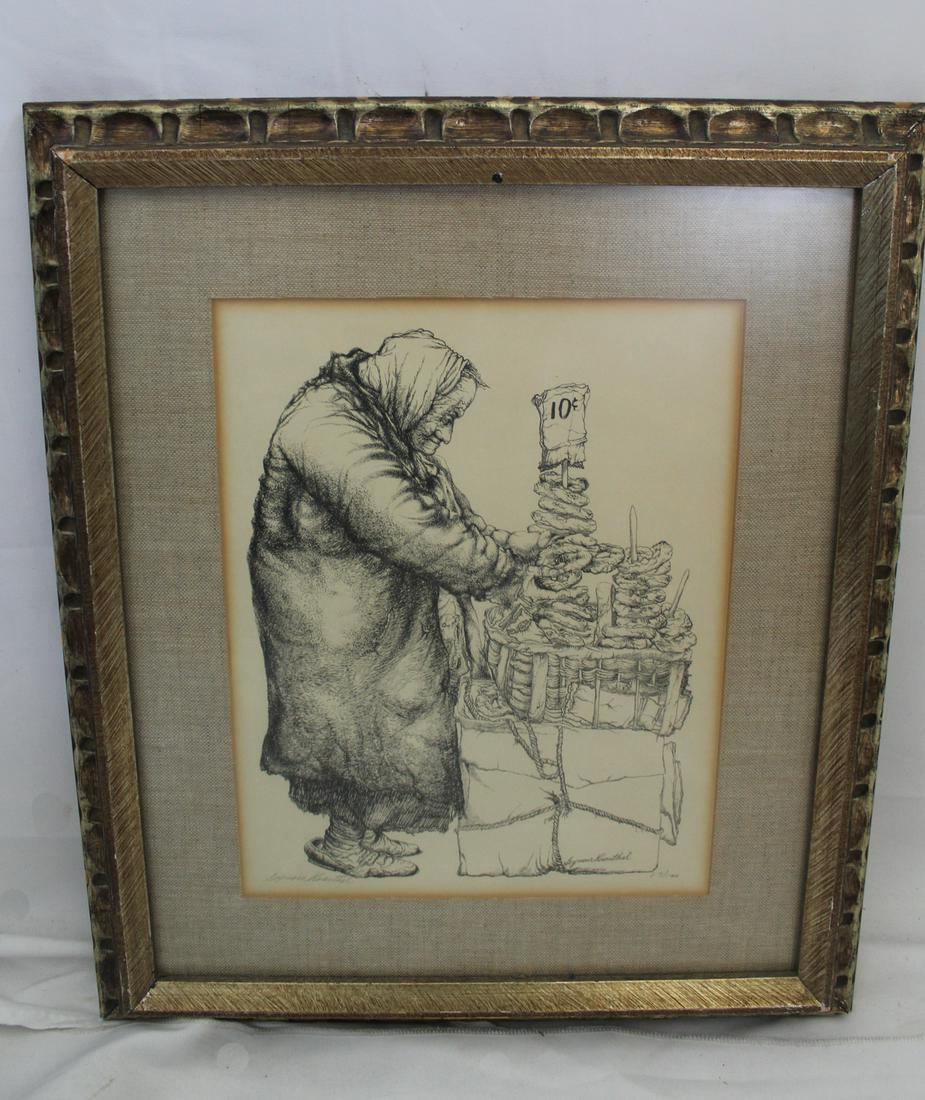 SEYMOUR ROSENTHAL "THE PRETZEL SELLER" SIGNED IN PENCIL  15 X 10 IMAGE (1 of 11)