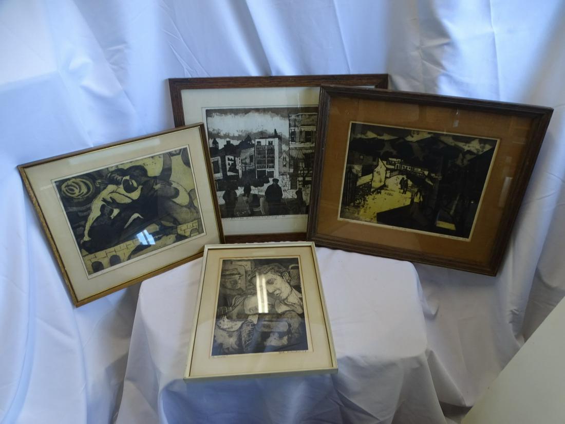 JACK BILANDER WORKS ON PAPER W AQUATINT 4 PCS.., 18.5 X 20 IMAGE, 25.5 X 32 OVERALL LARGEST (1 of 20)