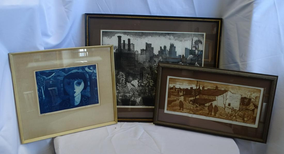 JACK BILANDER WORKS ON PAPER W AQUATINT 3 PCS., 18 X 25 IMAGE, 25 X 32 OVERALL LARGEST (1 of 17)