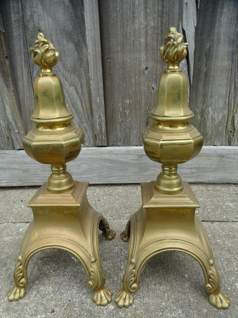 TWO PAIR OF BRONZE CHENETS INC. FLAME FINIAL, 24" TALLEST (1 of 10)