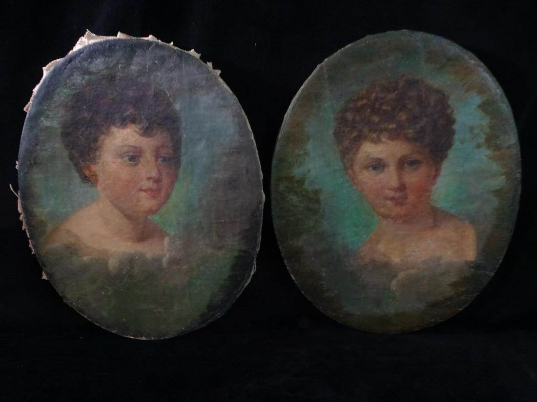 PAIR OF RUSSIAN ANTIQUE OIL ON CANVAS PORTRAITS 16 X 12.5: PAIR OF RUSSIAN ANTIQUE OIL ON CANVAS PORTRAITS 16 X 12.5