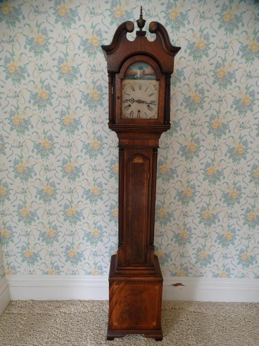 INLAID MAHOGANY GRANDMOTHERS CLOCK W/SHIP & LIGHTHOUSE MOTIF 59" HIGH (1 of 13)