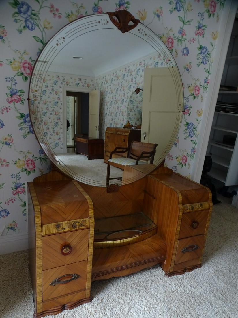 7pc Art Deco Waterfall Bedroom Set (nightstands 26 1/2" X 17" X 14 1/2