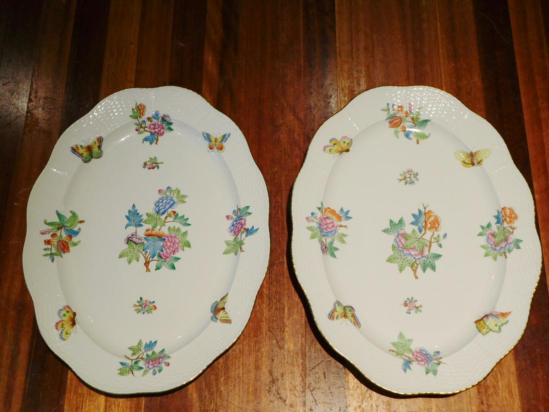 PAIR HEREND PORCELAIN PLATTERS 1 1/2" X 14 1/2" X 10 1/2" (1 of 5)