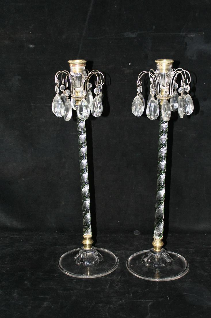 PAIR OF CRYSTAL CANDLESTICKS WITH DROPS, 21"H (1 of 7)