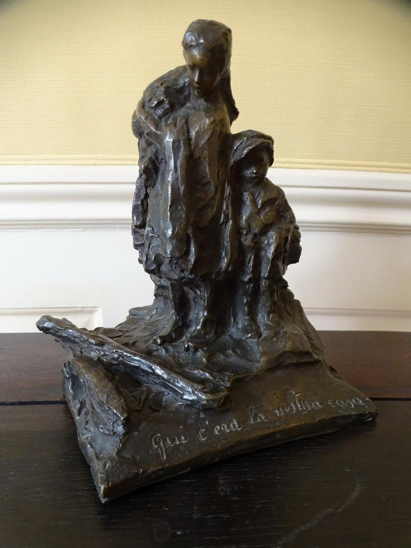 FRENCH SIGNED BRONZE GROUP, THREE CHILDREN, 10.5 X 10 X 7.5 (1 of 9)