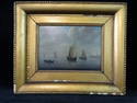 FINE 19C OIL ON PANEL, POSS. WM. W. COWELL, SEASCAPE WITH SAILBOATS, 7.5 X 10.5 IMAGE, 14.5 X 17.75