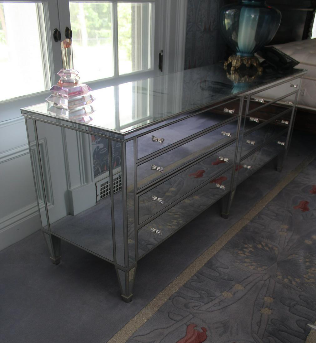 PAIR OF NANCY CORZINE MIRRORED 8 DRAWER DRESSERS 28 1/2" X 72" X 20 1/4" (S 39): PAIR OF NANCY CORZINE MIRRORED 8 DRAWER DRESSERS 28 1/2" X 72" X 20 1/4" (S 39)