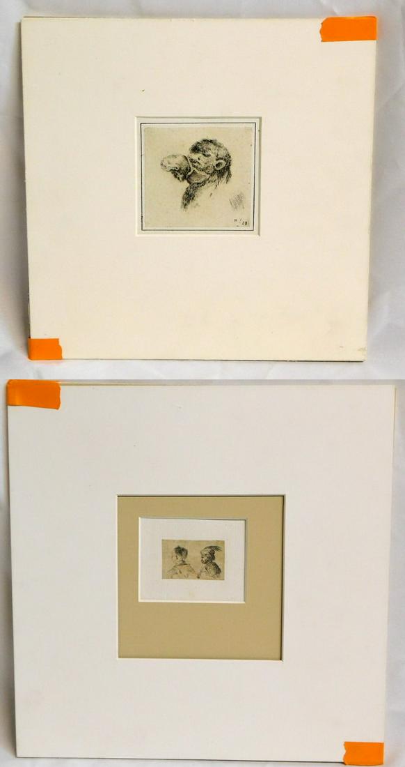 STEFANO DELLA BELLA, CAMEL ETCHING AND DRAWING OF TWO MEN, 17TH CENTURY. SIGNED AND UNFRAMED 11X11: STEFANO DELLA BELLA, CAMEL ETCHING AND DRAWING OF TWO MEN, 17TH CENTURY. SIGNED AND UNFRAMED 11X11 OVERALL REF# (337)