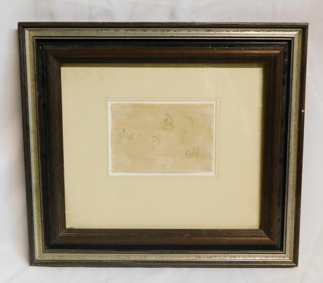 TWO STEFANO DELLA BELLA, SIGNED AND FRAMED FIGURE STUDIES, 17TH CENTURY. LARGEST 3.5X5 IMAGE, 13X15: TWO STEFANO DELLA BELLA, SIGNED AND FRAMED FIGURE STUDIES, 17TH CENTURY. LARGEST 3.5X5 IMAGE, 13X15 OVERALL REF (300)