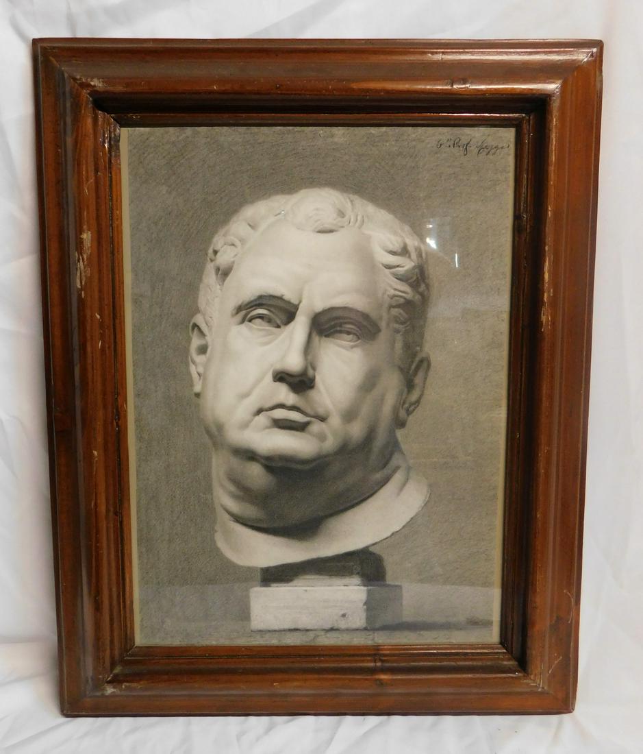 ACADEMIC STUDY OF LATE ROMAN BUST, 19TH CENTURY ITALIAN, CHARCOAL AND CONTE CRAYON: ACADEMIC STUDY OF LATE ROMAN BUST, 19TH CENTURY ITALIAN, CHARCOAL AND CONTE CRAYON, SIGNATURE ILLEGIBLE. 21.5X15 IMAGE 29.5X22.5 OVERALL REF# (391)
