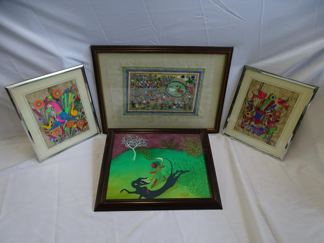LATIN AMERICAN WORKS ON PAPER & TOTEM PAINTING 22 X 31 W/FRAME``, LARGEST (N-89): LATIN AMERICAN WORKS ON PAPER & TOTEM PAINTING 22 X 31 W/FRAME``, LARGEST (N-89)
