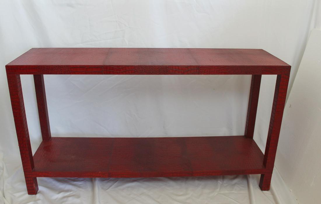 ALLIGATOR EMBOSSED LEATHER CONSOLE TABLE 30" X 55" X 16": ALLIGATOR EMBOSSED LEATHER CONSOLE TABLE 30" X 55" X 16"