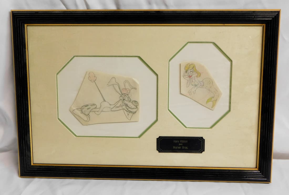ORIGINAL ANIMATION CELS FROM 1944 SHORT FILM, HARE RIBBON, WARNER BROS. CERTIFICATE OF: ORIGINAL ANIMATION CELS FROM 1944 SHORT FILM, HARE RIBBON, WARNER BROS. CERTIFICATE OF AUTHENTIFICATION INCLUDED 14X21 OVERALL