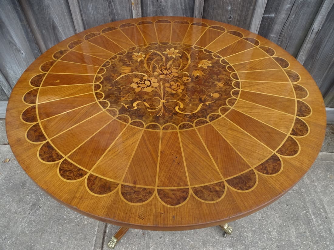 ITALIAN MARQUETRY CIRCULAR CENTER TABLE 29 X 38.5 (S322): ITALIAN MARQUETRY CIRCULAR CENTER TABLE 29 X 38.5 (S322)