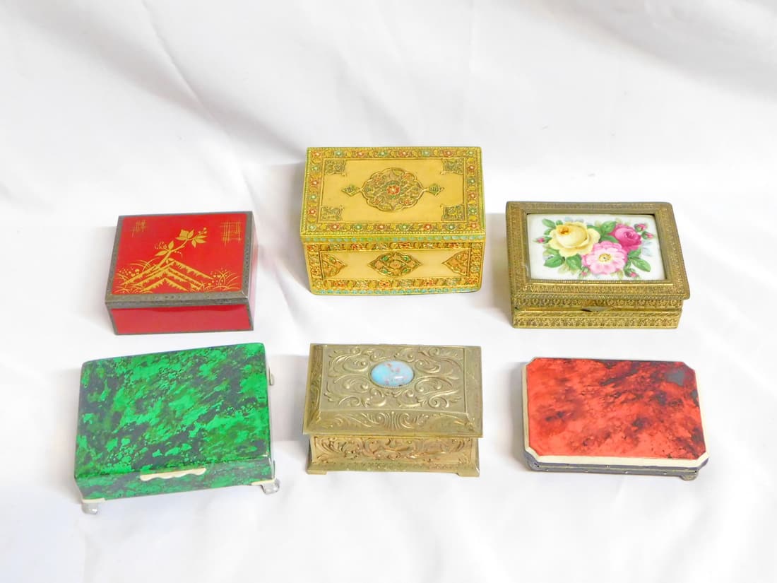 GROUP OF 6 BOXES INC. FAUX MALACHITE 2 1/2" TALL TALLEST: GROUP OF 6 BOXES INC. FAUX MALACHITE 2 1/2" TALL TALLEST