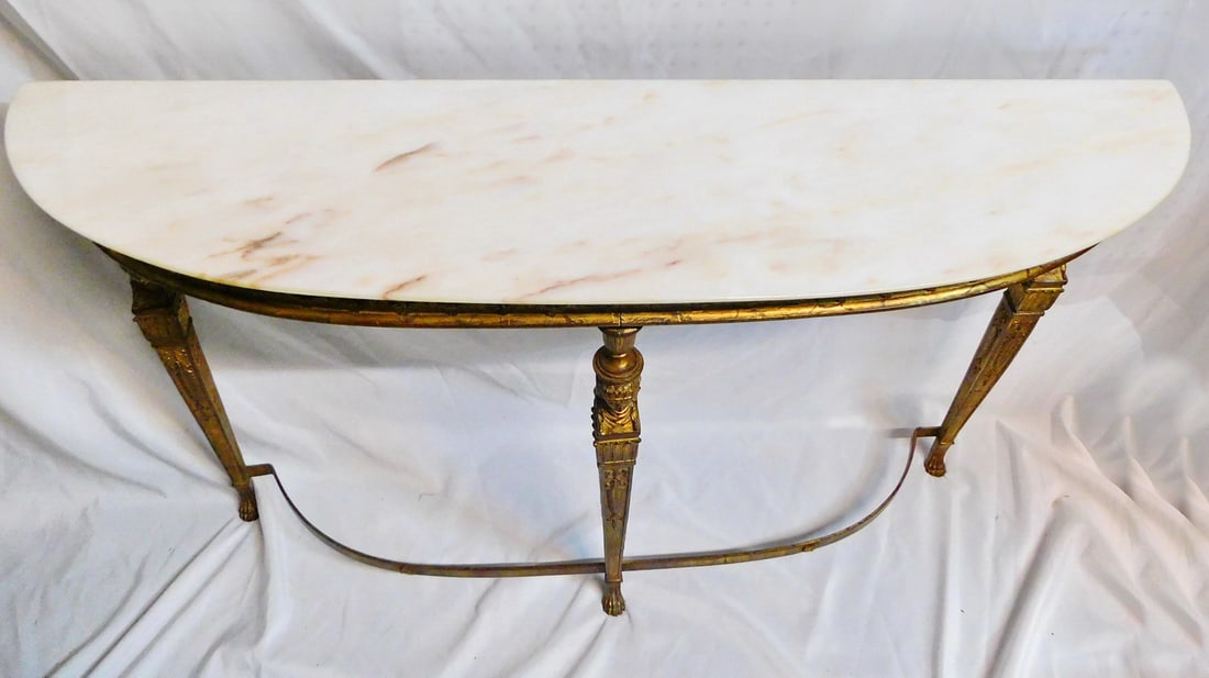 NEOCLASSICAL FIGURAL BRONZE MOUNTED MARBLE TOP CONSOLE W/PAW FEET 31 X 48 X 12: NEOCLASSICAL FIGURAL BRONZE MOUNTED MARBLE TOP CONSOLE W/PAW FEET 31 X 48 X 12