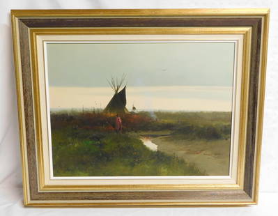 MICHAEL COLEMAN NATIVE AMERICAN OIL ON CANVAS 20X26 26X31 OVERALL: MICHAEL COLEMAN NATIVE AMERICAN OIL ON CANVAS 20X26 26X31 OVERALL