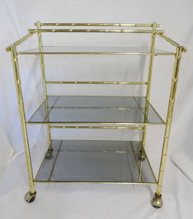 BRASS FAUX BAMBOO 3 TIER BAR CART 35.5X28X18: BRASS FAUX BAMBOO 3 TIER BAR CART 35.5X28X18