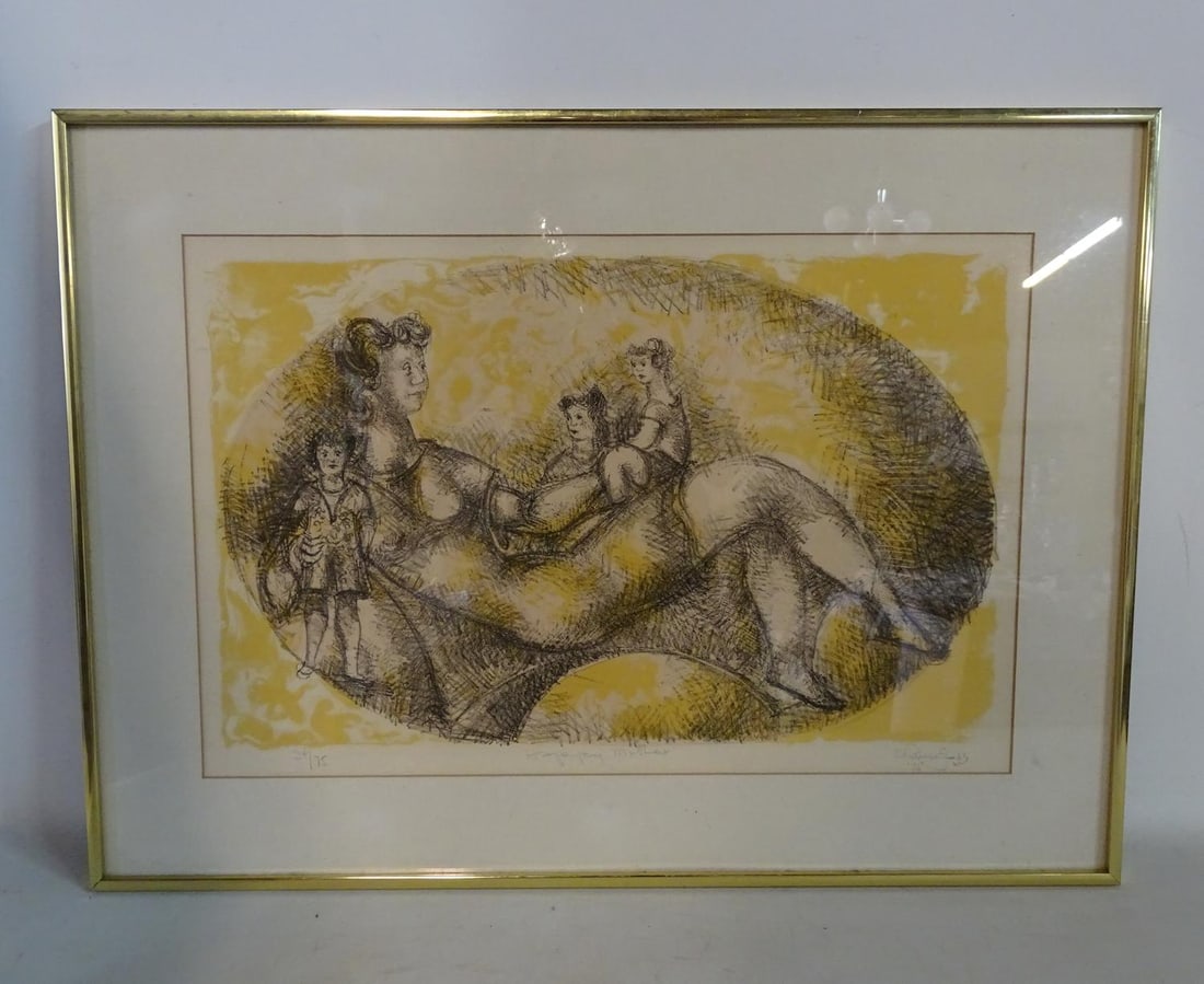 CHAIM GROSS PENCIL SIGNED LITHOGRAPH "HAPPY MOTHER" 13 1/2" X 20 1/2" (1 of 7)