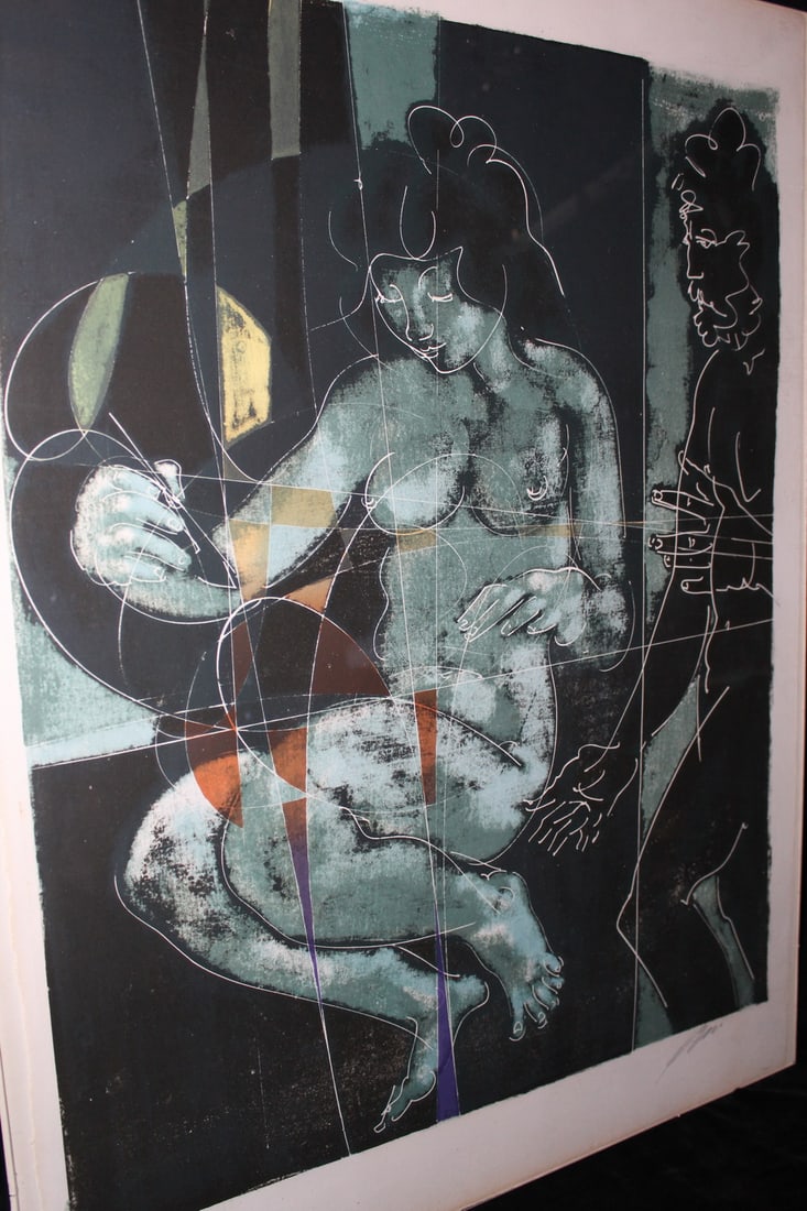 HANS ENRI, HANDTINTED LITHOGRAPH, PENCIL SIGNED AND NUMBERED, FEMALE NUDES IN GREENS 31.5 X 23.5 (1 of 10)