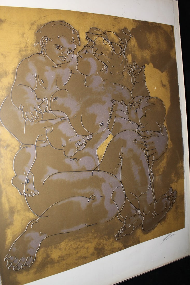 HANS ENRI, HANDTINTED LITHOGRAPH, PENCIL SIGNED AND NUMBERED, MOTHER AND CHILDREN, 31.5 X 24 OVERALL (1 of 9)