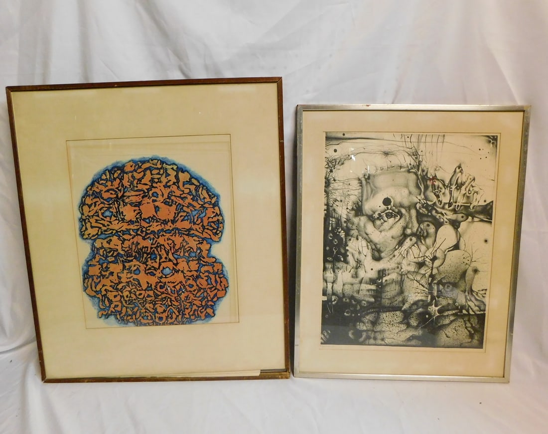 2 ABSTRACT AND SURREAL COMPOSITIONS, ONE ETCHING& ONE SCREENPRINT, LARGEST 28" X 24" (1 of 11)