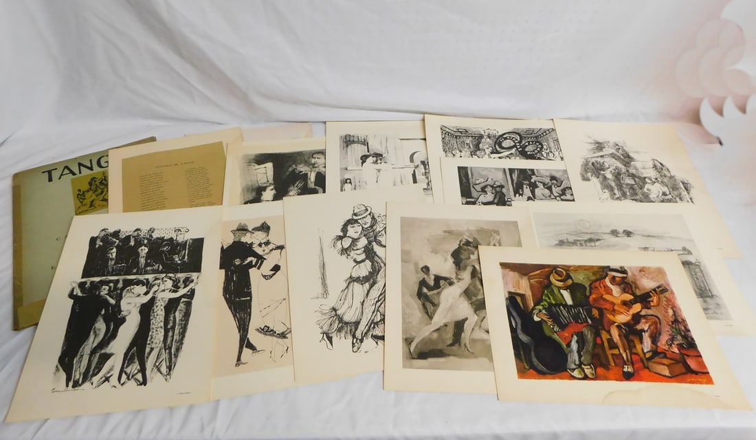 SET OF TANGO DANCE ILLUSTRATIONS, VARIOUS ARTISTS 17" X 13" OVERALL (1 of 7)